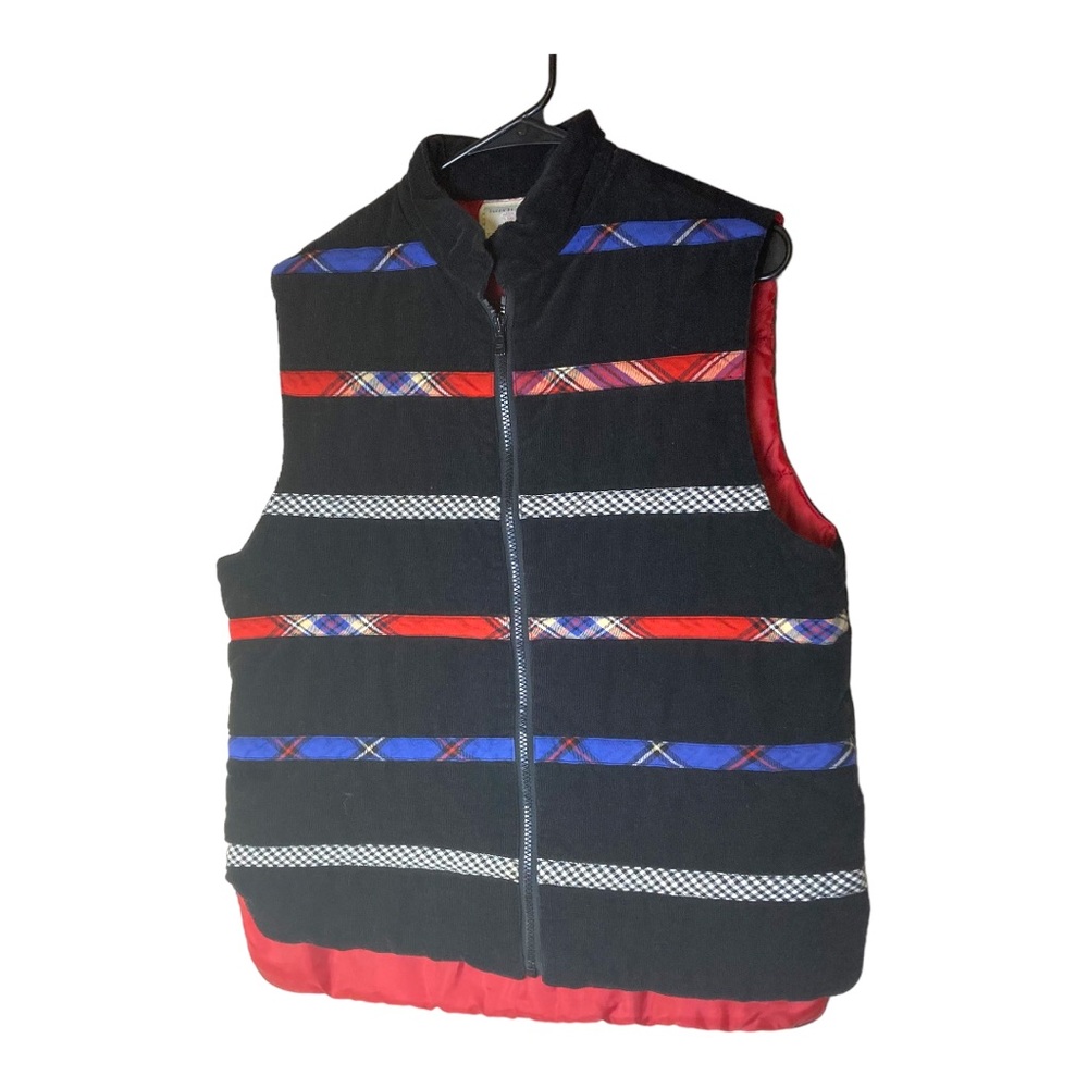 Vintage Susan Bristol Cordoroy Vest W/ Ribbon Accent Black & Red Size M‎